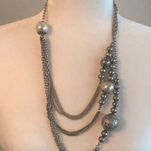 Costume Jewelry Silver-Tone Necklace With Pearl Accents